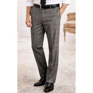 New River Men's Plaid Dress Pants Gray Classic Fit Wool Size 34 Made in Italy